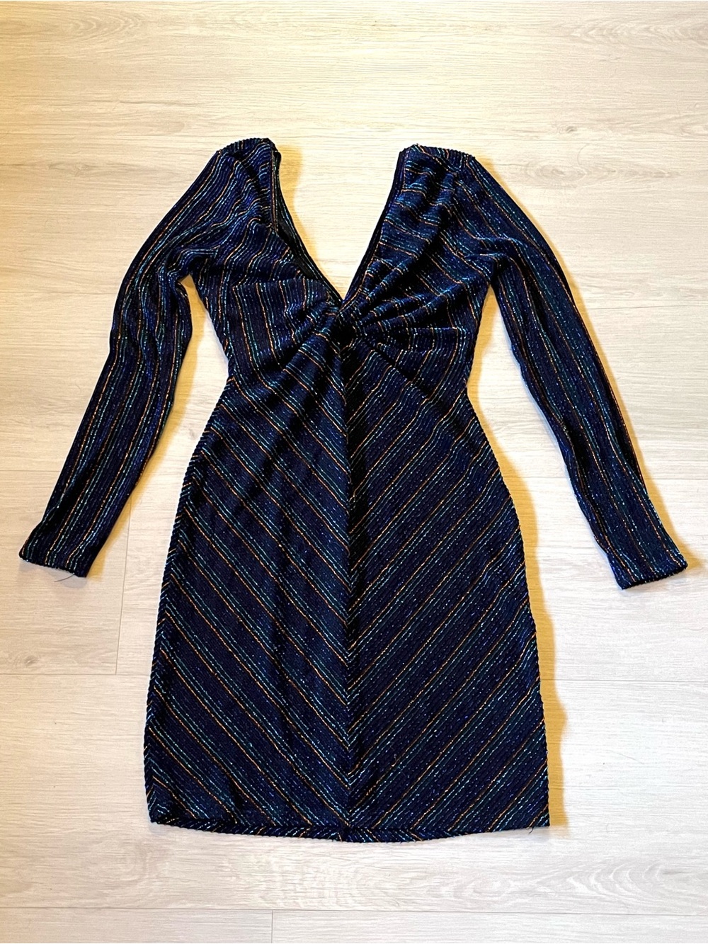 ASTR The Label Twilight Metallic Multi Stripe Bodycon Mini Dress Size XS